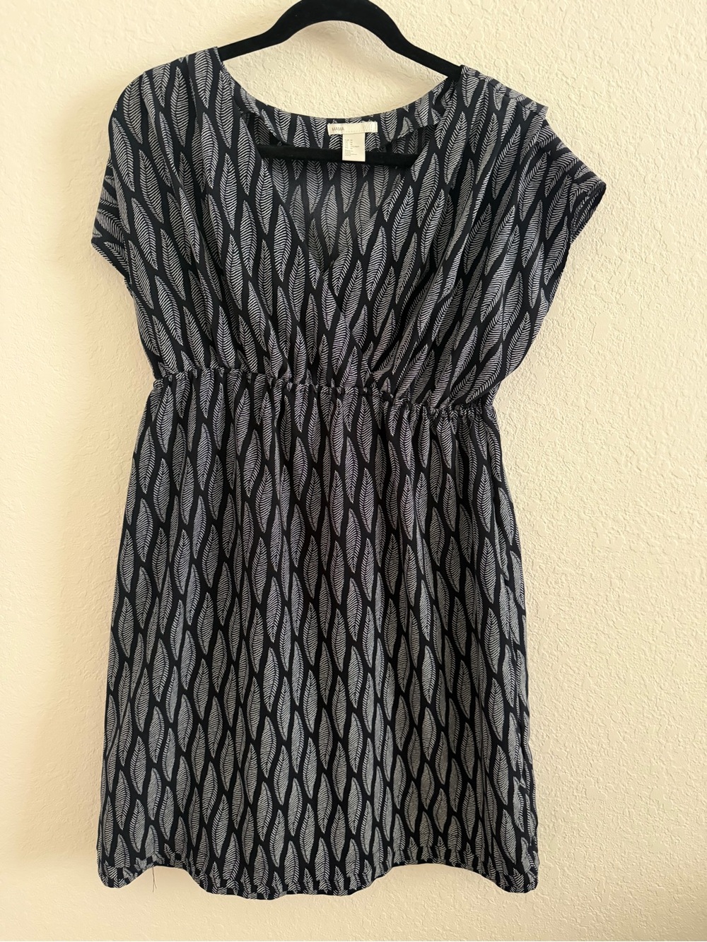 Women's Navy & White Patterned Short Sleeve Dress